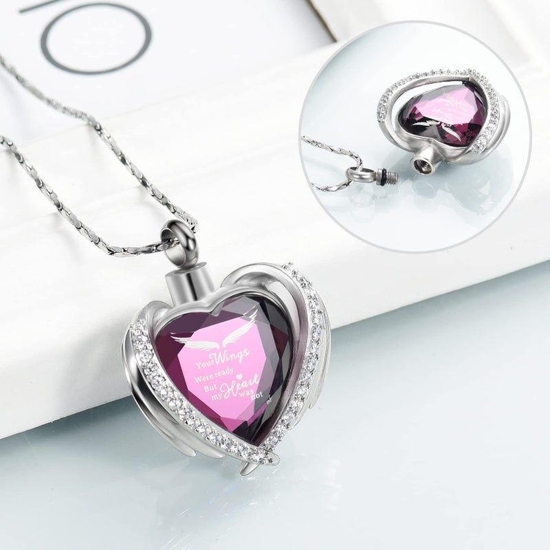 Imrsanl Cremation Jewelry Angel Wing Heart Urn Pendant Necklaces for Women Crystals Urns for Human Ashes Memorial Locket Keepsake Ashes Jewelry (Wings-Purple) - Image 5